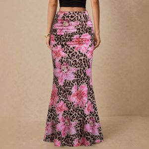 Women’s Leopard Print Midi Skirt – Bodycon Long Skirt with Stretch