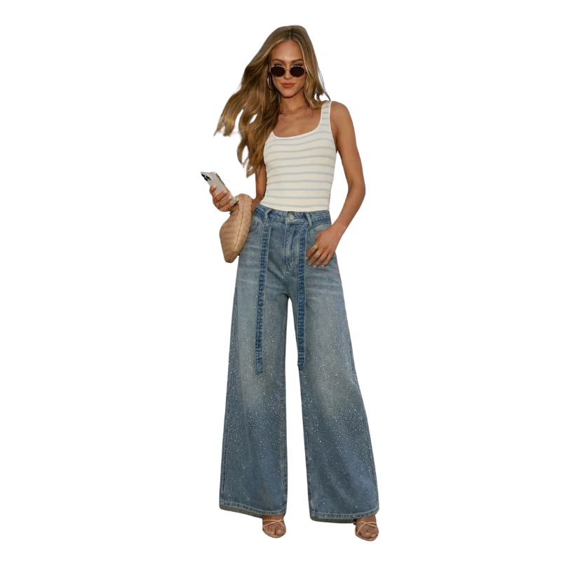 Women’s High-Waist Wide-Leg Jeans – Loose Fit Full-Length Denim Pants _ Fashionira