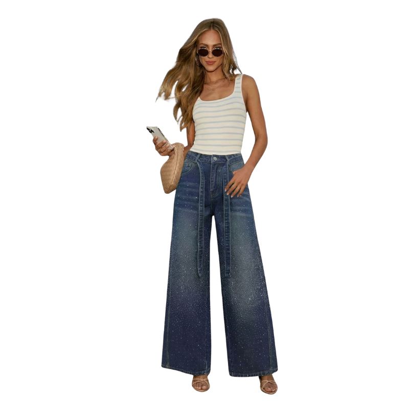 Women’s High-Waist Wide-Leg Jeans – Loose Fit Full-Length Denim Pants _ Fashionira