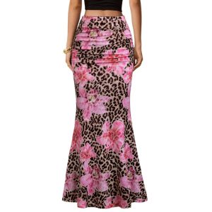Women’s Leopard Print Midi Skirt – Bodycon Long Skirt with Stretch _ Fashionira