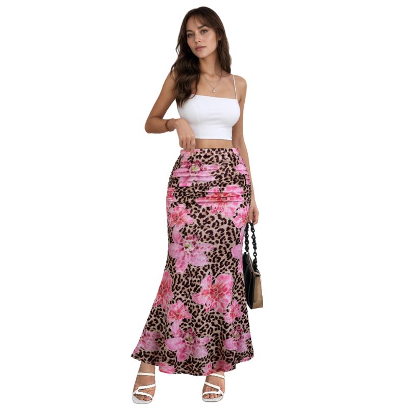 Women’s Leopard Print Midi Skirt – Bodycon Long Skirt with Stretch _ Fashionira