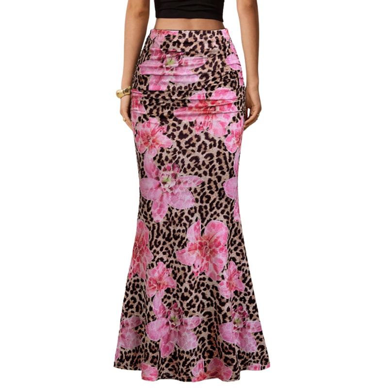Women’s Leopard Print Midi Skirt – Bodycon Long Skirt with Stretch _ Fashionira