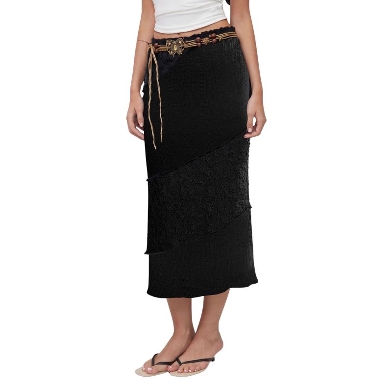 Women’s Mid-Length Black Skirt – Comfortable Stretch Synthetic Fabric _ Fashionira