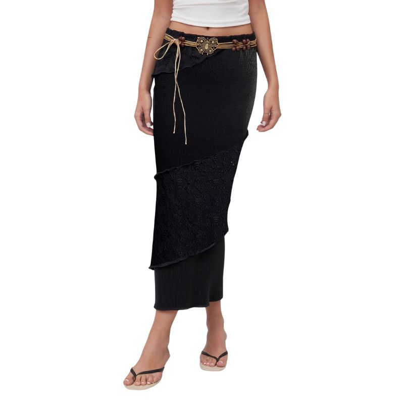 Women’s Mid-Length Black Skirt – Comfortable Stretch Synthetic Fabric _ Fashionira