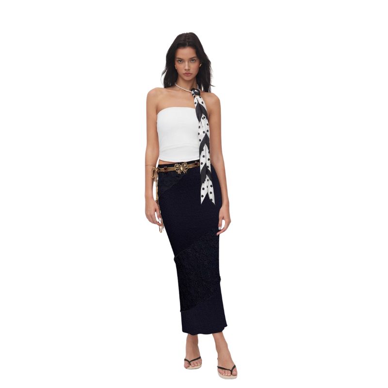 Women’s Mid-Length Black Skirt – Comfortable Stretch Synthetic Fabric _ Fashionira