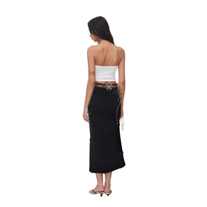 Women’s Mid-Length Black Skirt – Comfortable Stretch Synthetic Fabric _ Fashionira