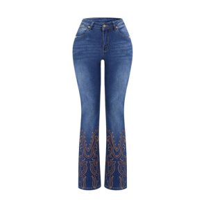 Women’s Retro Embroidered Flared Jeans – Mid-Rise Stretch Denim _ Fashionira (2) Women’s Retro Embroidered Flared Jeans – Mid-Rise Stretch Denim _ Fashionira