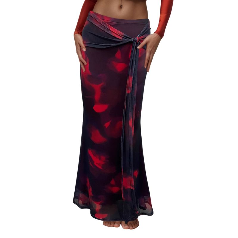 Women’s Retro Printed Long Maxi Skirt – Slim-Fit Bodycon with Moderate Stretch _ Fashionira
