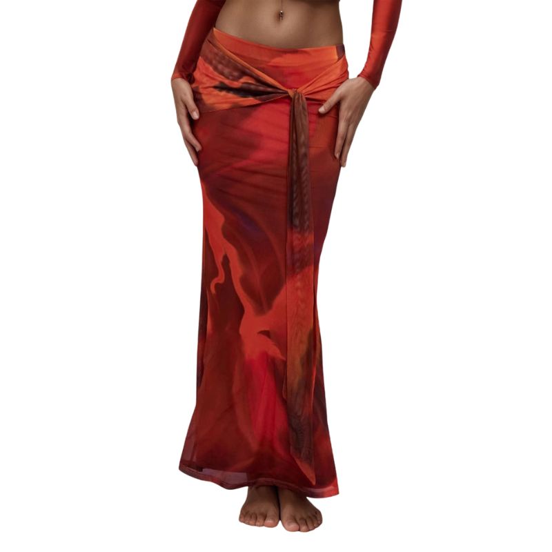Women’s Retro Printed Long Maxi Skirt – Slim-Fit Bodycon with Moderate Stretch _ Fashionira